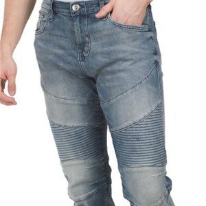 True Religion Rocco Moto No Flap Relaxed Skinny Jeans in Light Sandstorm